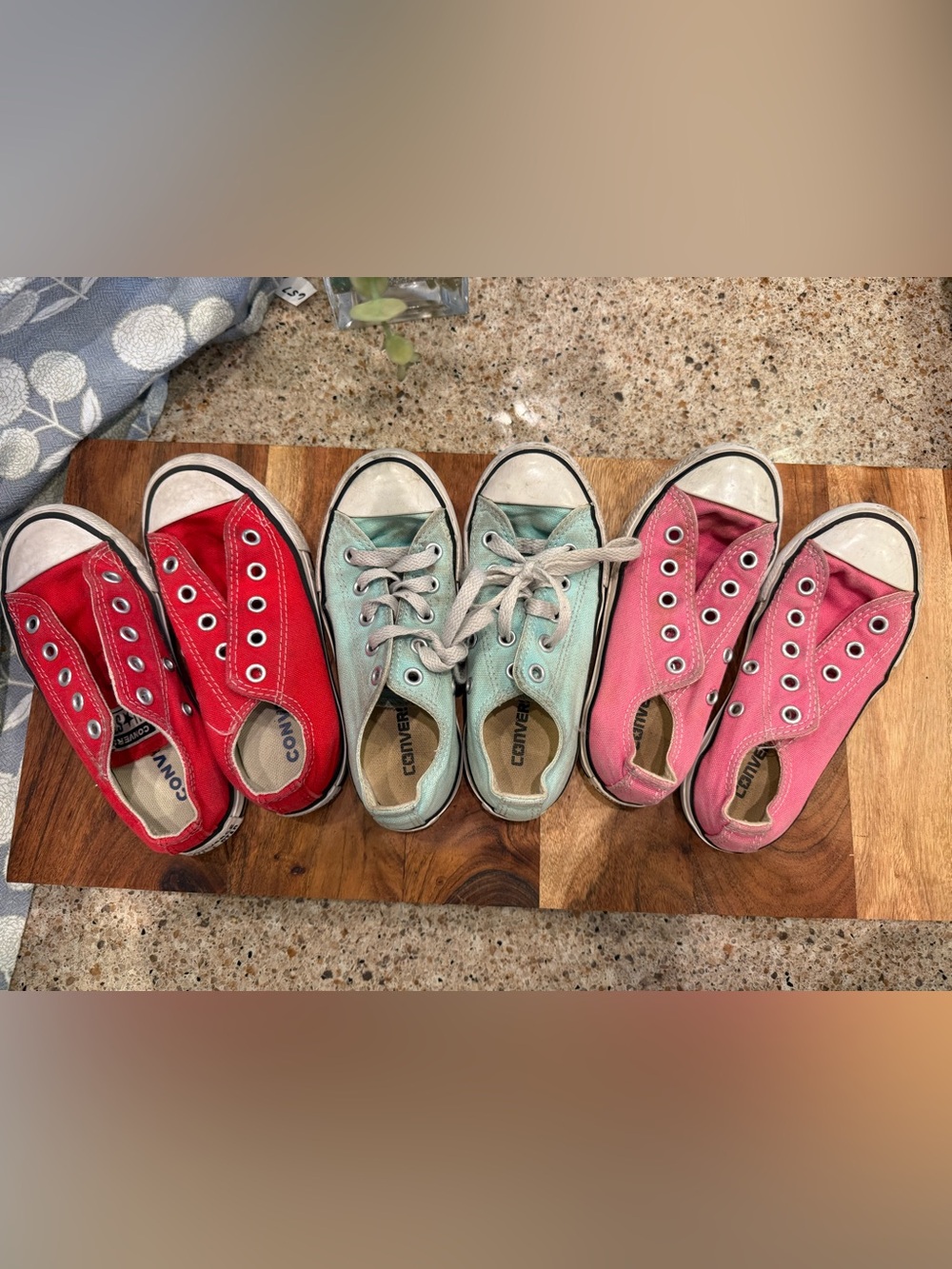 Converse Kids Low Top Sneakers in Mint Green (with Red & Pink Peeks)